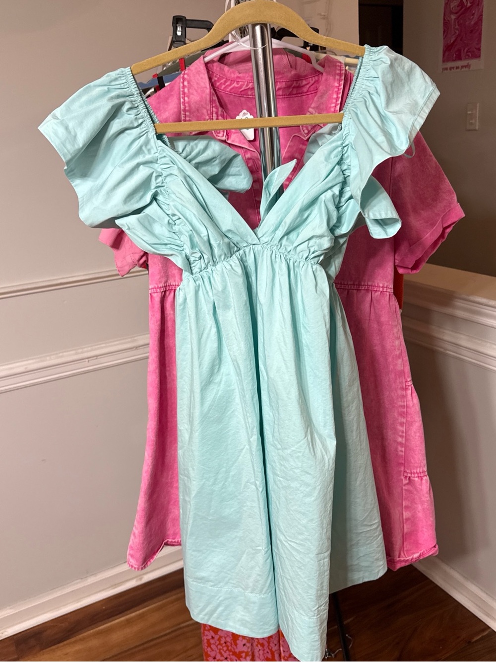 Amazon Light Blue Ruffle-Sleeve Mini Dress